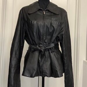 Vintage Maurices Black Genuine Leather Belted Jacket Women's L
